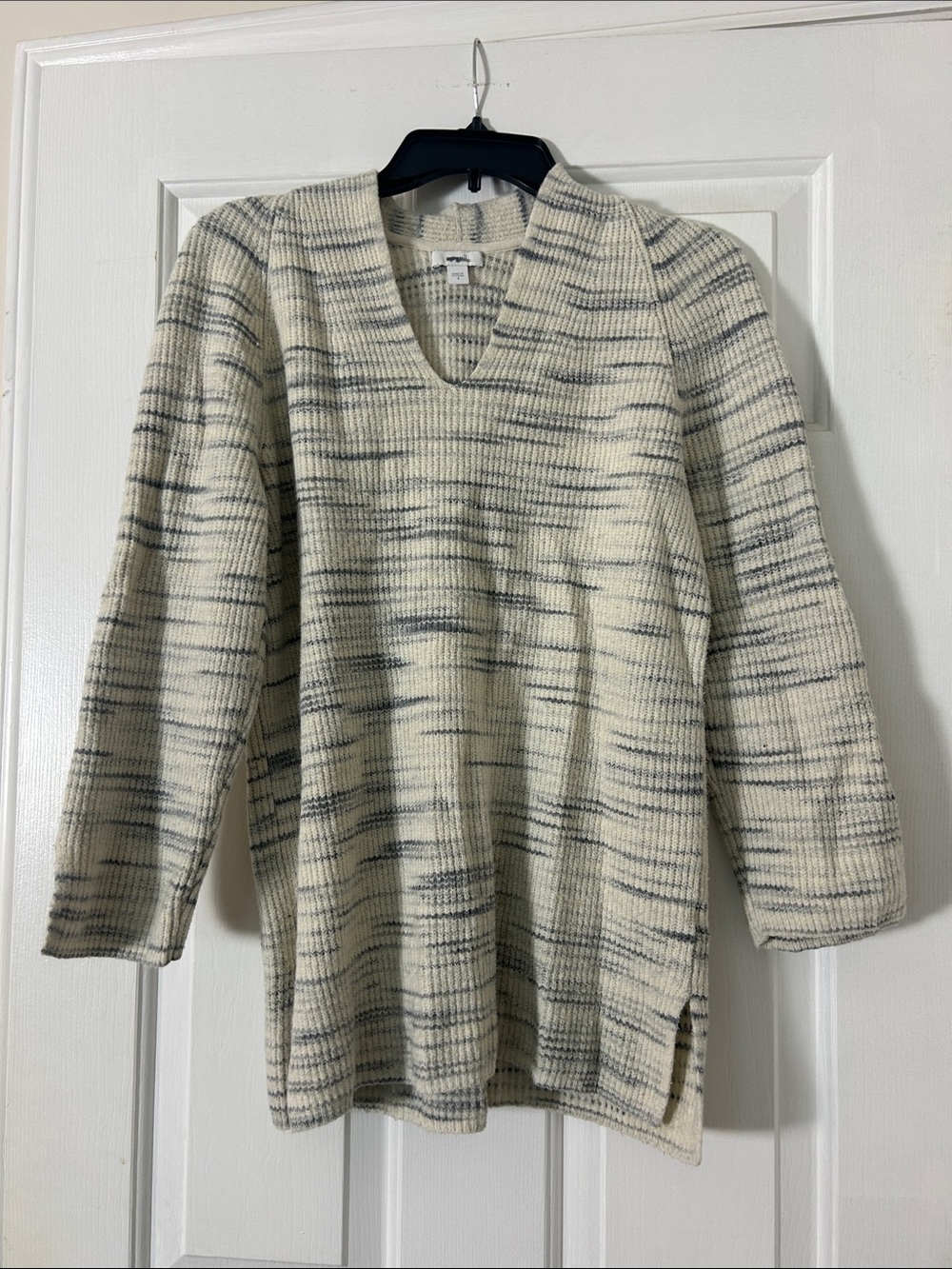 Pure J. Jill Sweater Women’s Small Gray Cream V Neck Pullover Tunic Knit Ribbed